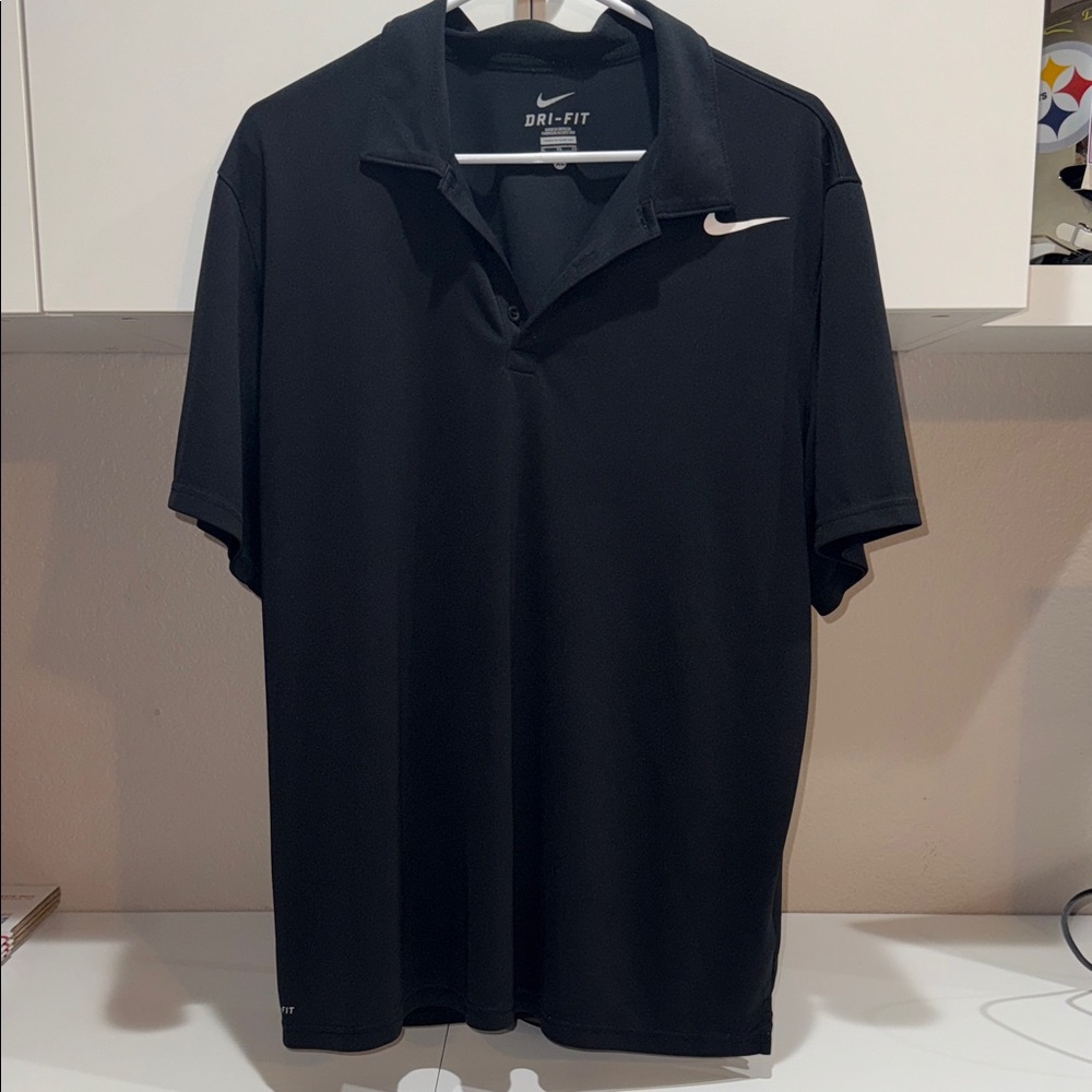 Nike Men's Polo Shirt in Black with White Swoosh